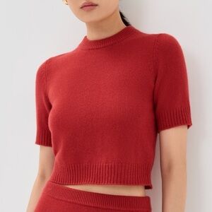 NWT Reformation Londyn Cashmere Short Sleeve Knit Sweater Sundried Tomato Red
